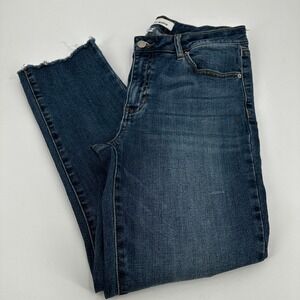 Ashley Mason Women Blue Wash High Rise Distressed Frayed Hem Crop Jeans Size 29